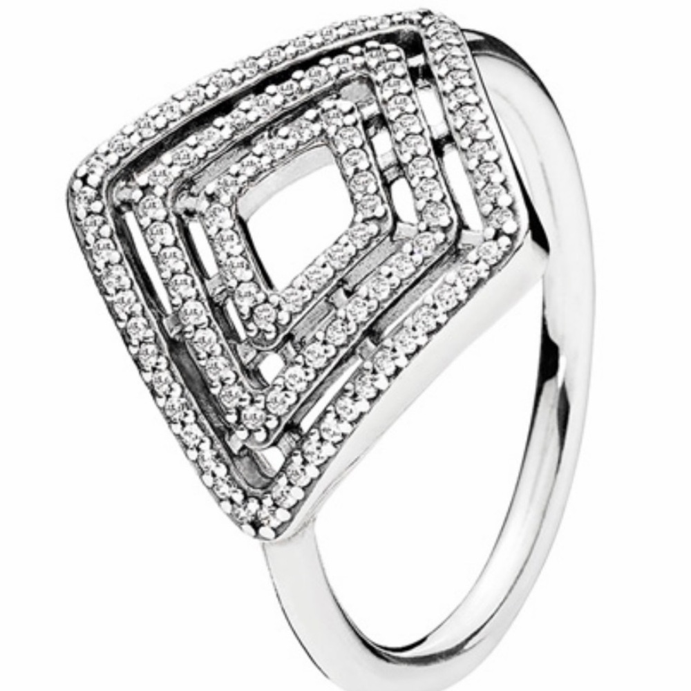 Pandora Sterling Silver Geometric Lines Ring with Clear Zirconia  #196210CZ